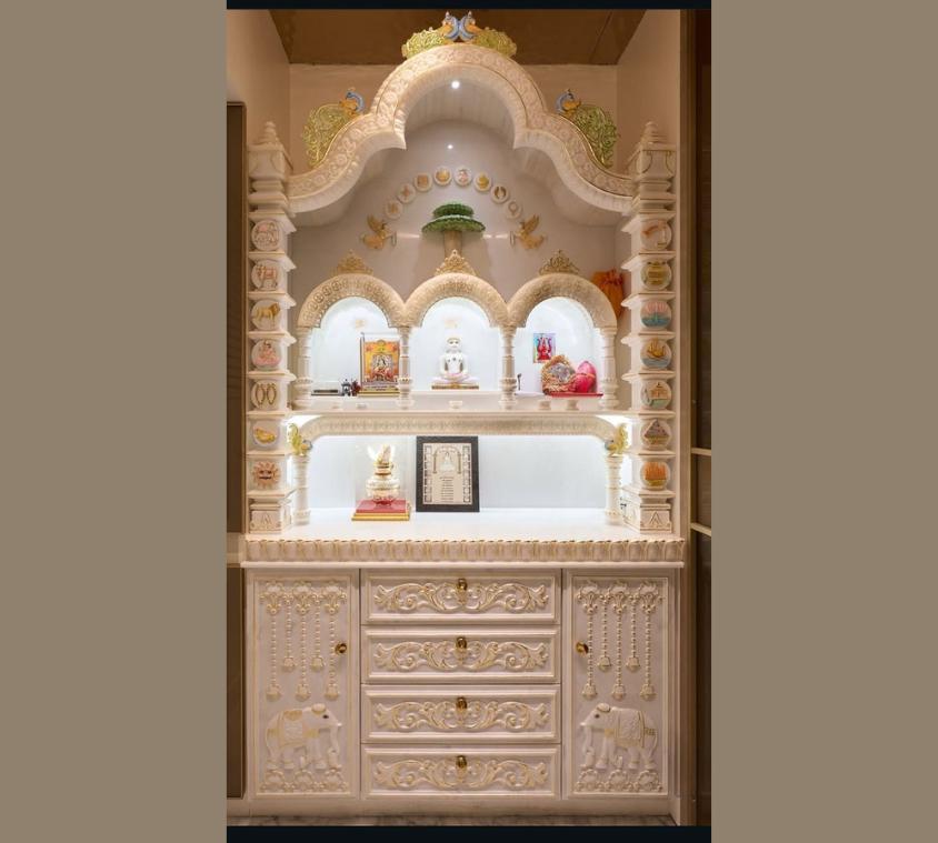 Full-height Cabinet Style Marble Mandir