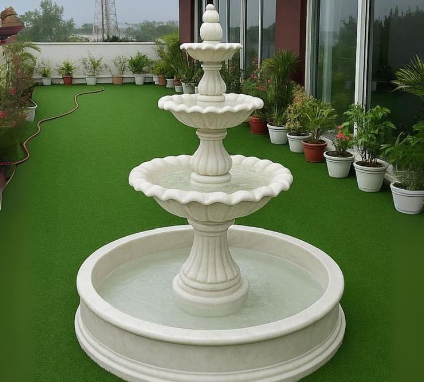 3-tier Outdoor White Marble Garden Fountain