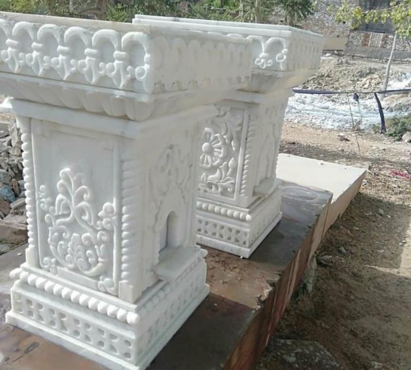 Ornate White Marble Tulsi Kyari