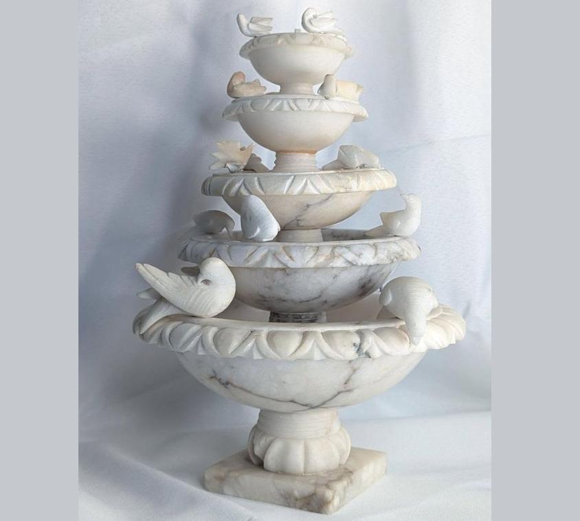 Hand-carved Marble Bird-bath Fountain