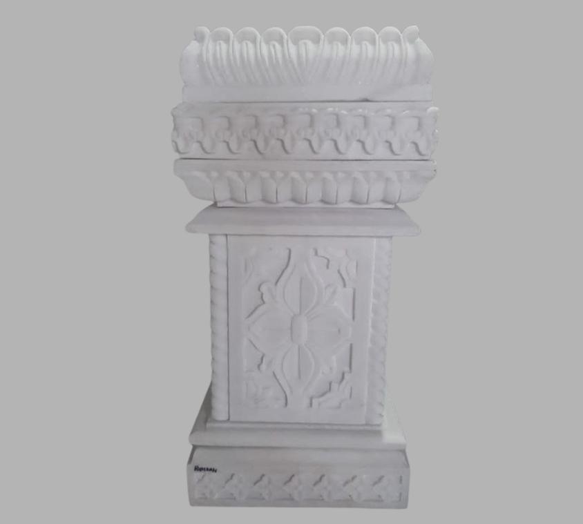 Artisan Carved White Marble Tulsi Kyari