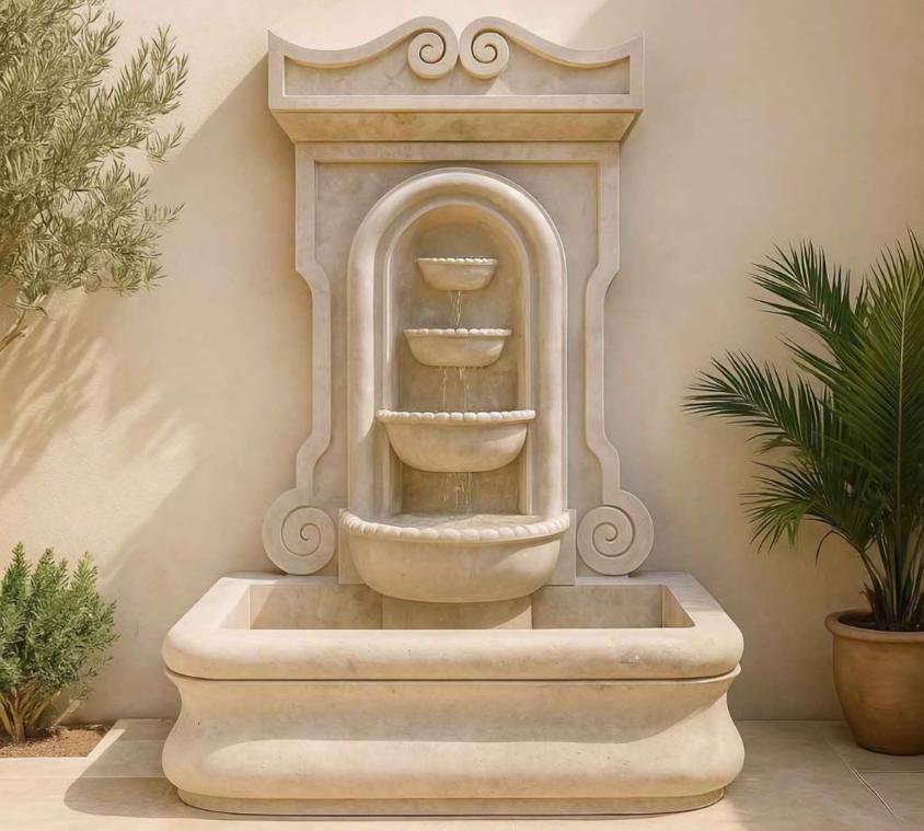 Elegant Tiered Marble Fountain With Round Basin