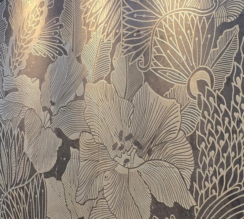 Floral Engraved Marble Panel