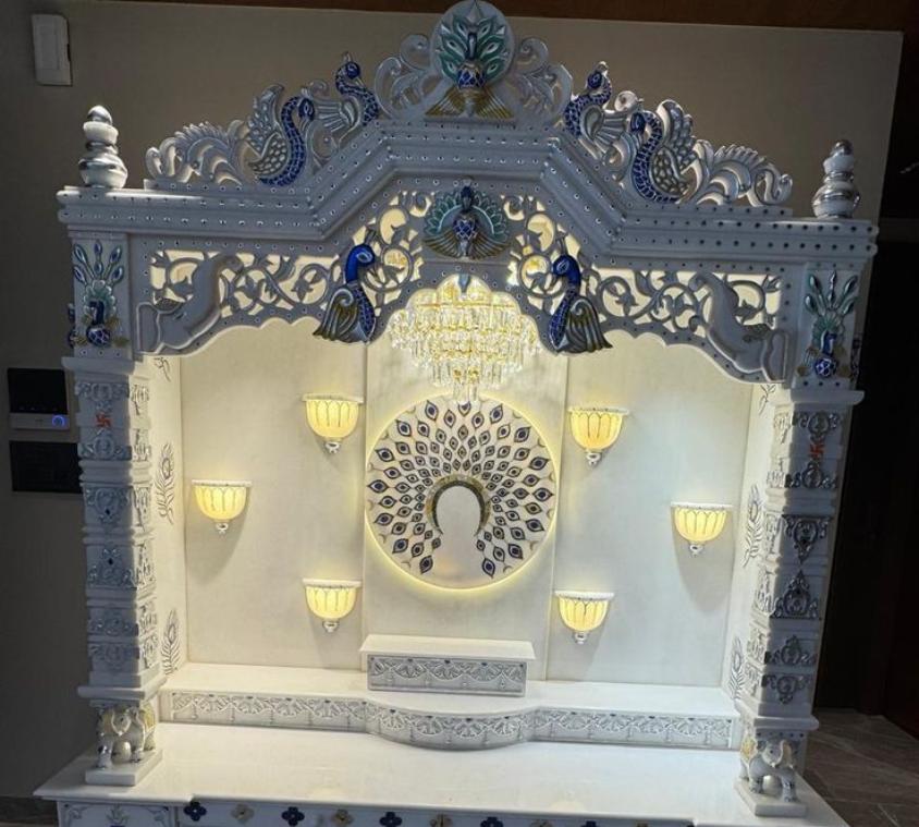 Grand Inlay Marble Mandir With Lights