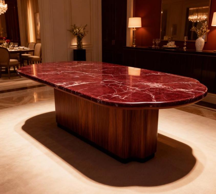 Luxury Red Wine Marble Oval Table