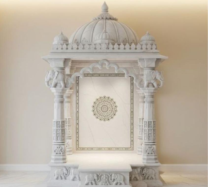 Ornate Arched White Marble Mandir
