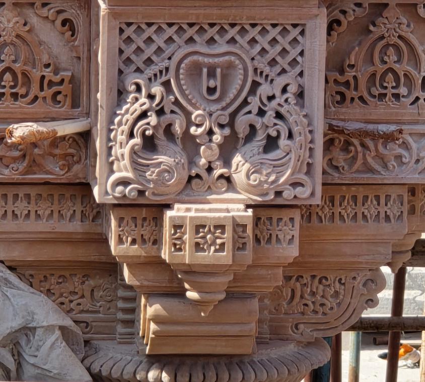 Artisan Carved Sandstone Peacock Relief