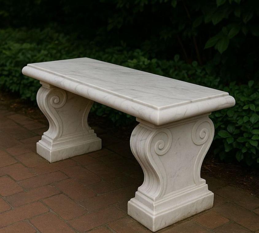 Minimalist Polished White Marble Bench