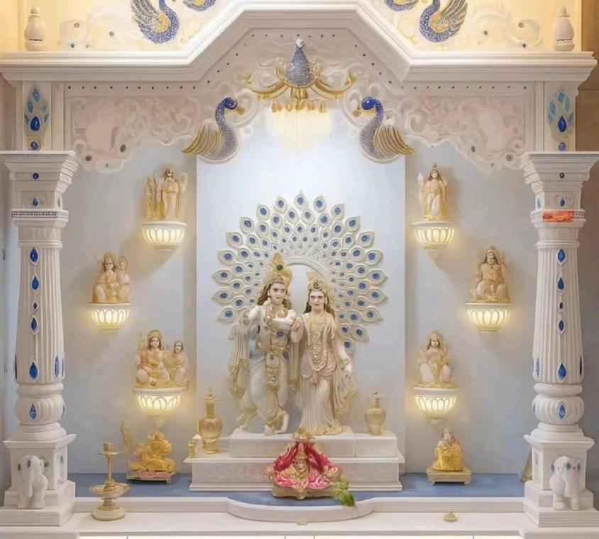 Luxury Blue-stone Studded Marble Mandir