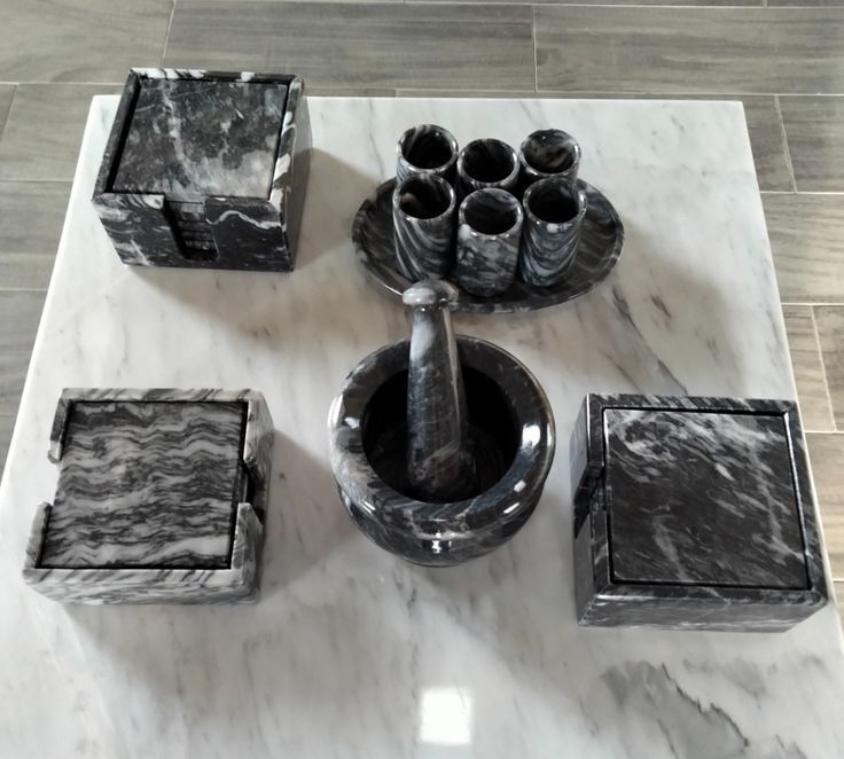 Black Marble Serving & Mortar Set