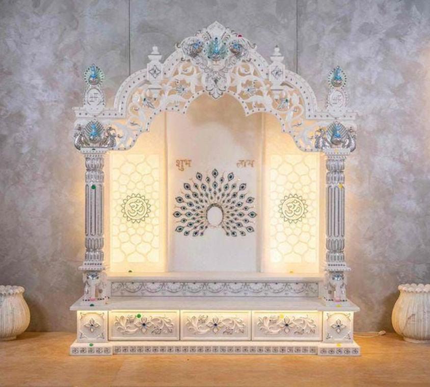 Peacock Design Marble Temple With Lights