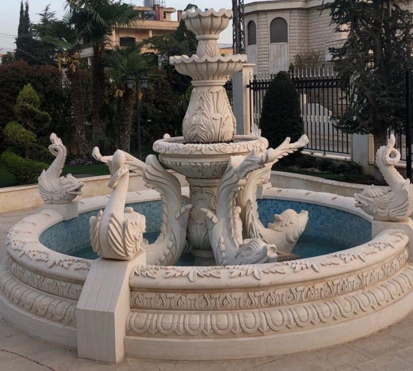 Grand Swan Motif Sandstone Mansion Fountain