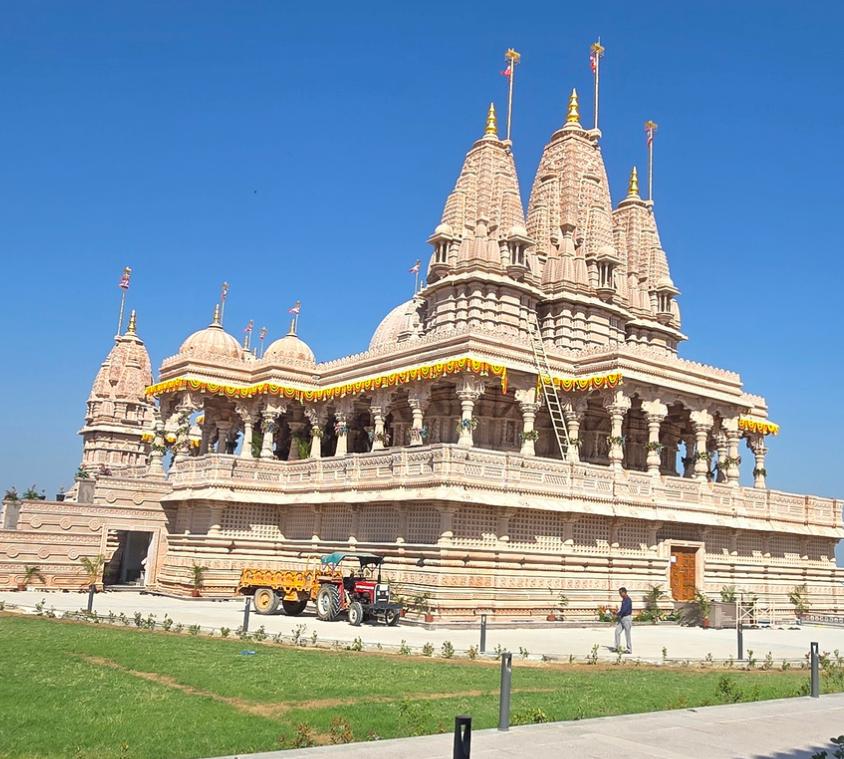Grand Sandstone Temple With Multi-tiered Shikhar